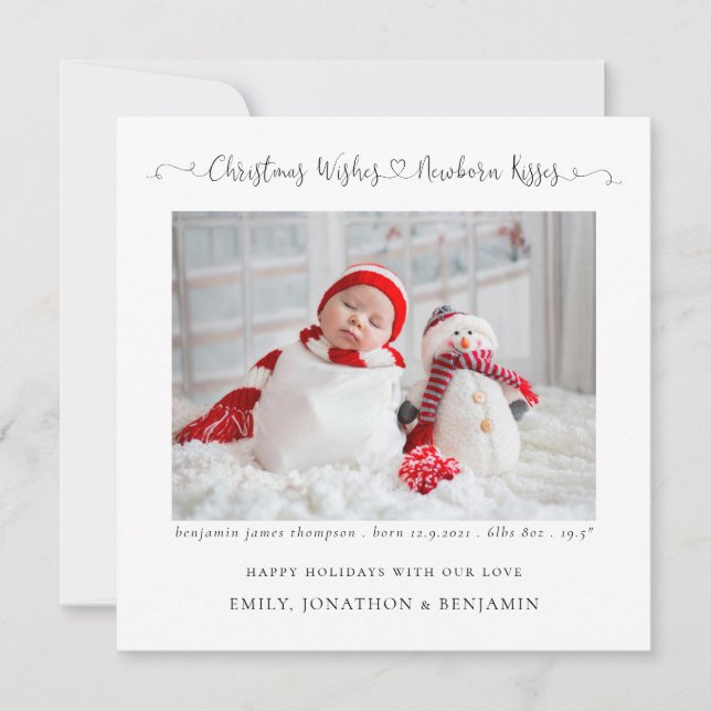 Christmas New Baby Photo Stats Square Holiday Card (Front)