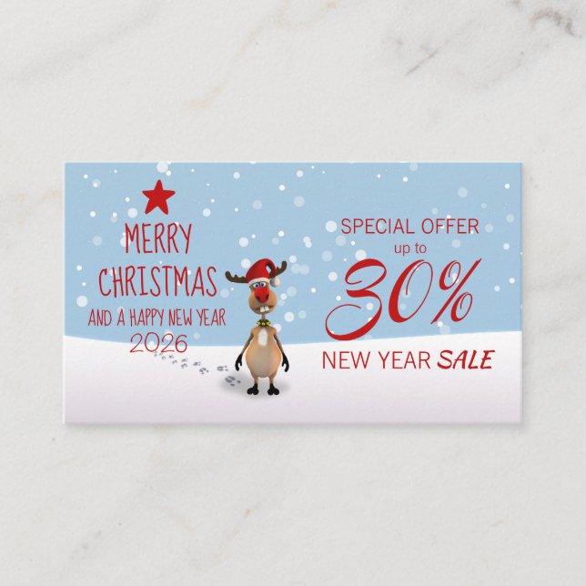 Christmas New Year 2026 Fun Reindeer Discount Card (Front)