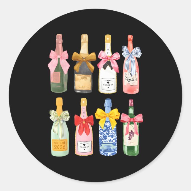 Christmas New Year Champagne Gl Coquette Bottle  Classic Round Sticker (Front)