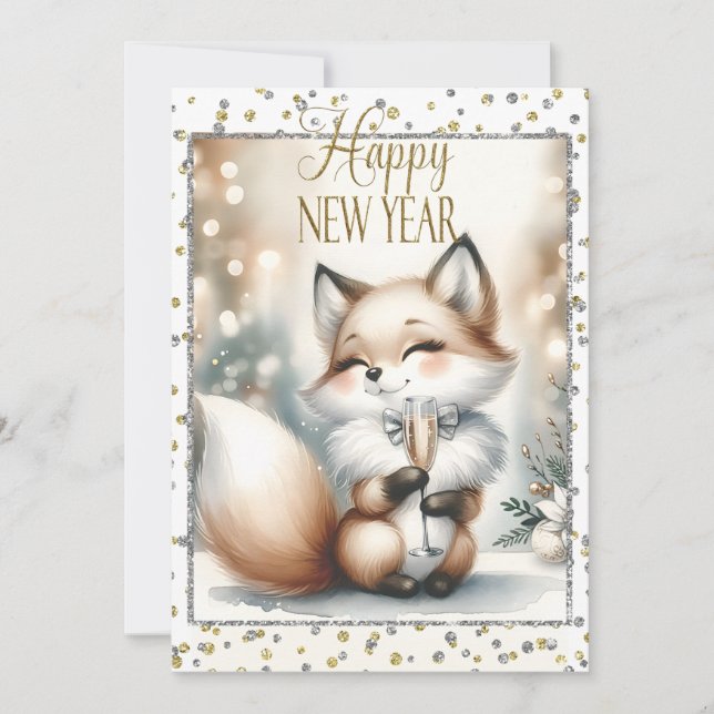 Christmas New Year Fox Invitation custom front bac (Front)