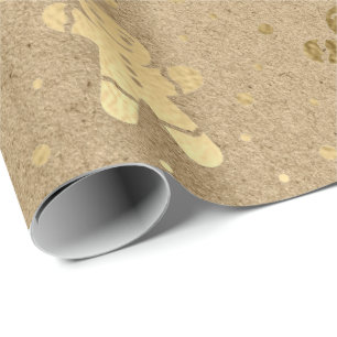 Christmas New Year Gold Gingerbread Man Kraft Joy Wrapping Paper
