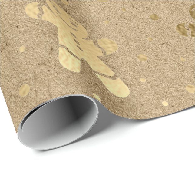Christmas New Year Gold Gingerbread Man Kraft Joy Wrapping Paper (Roll Corner)