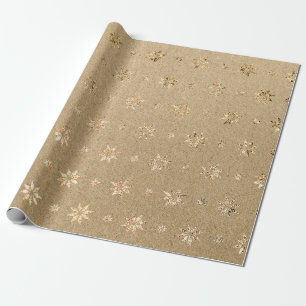 Christmas New Year Golden Glitter Stars Snow Wrapping Paper