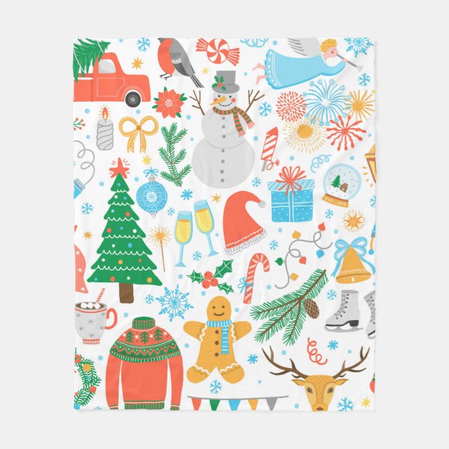 Christmas, New Year icon set. Winter holidays Vint Fleece Blanket (Front)