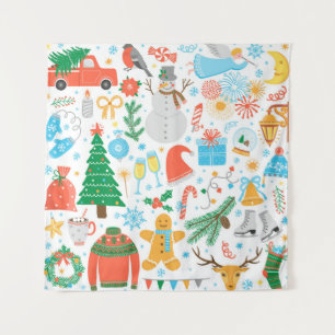 Christmas, New Year icon set. Winter holidays Vint Tapestry