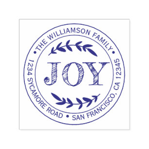 Christmas New Year Joy Family Round Return Address Self-inking Stamp