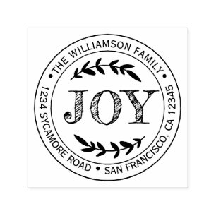 Christmas New Year Joy Family Round Return Address Self-inking Stamp