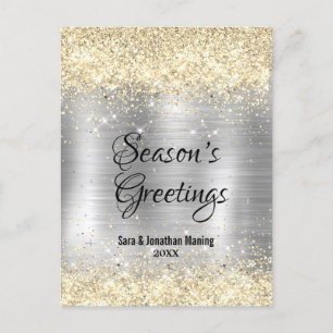 Christmas new year metallic silver gold glitter postcard