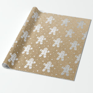 Christmas New Year Silver Gingerbread Man Kraft Wrapping Paper