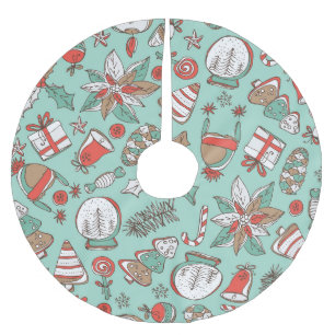 Christmas New Year: Vintage Hand Drawn Brushed Polyester Tree Skirt