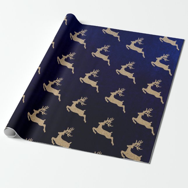 Christmas New Year Vip  Cardboard Deer Blue Navy Wrapping Paper (Unrolled)