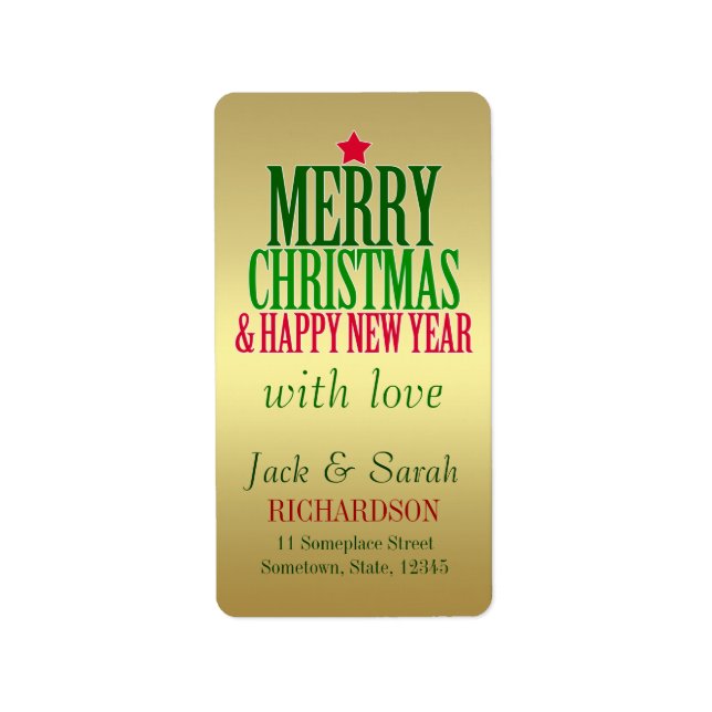 Christmas New Year Wishes Brushed Gold Gift Labels (Front)
