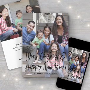 Christmas & New Years Brushed Black Script 2 Photo Holiday Card