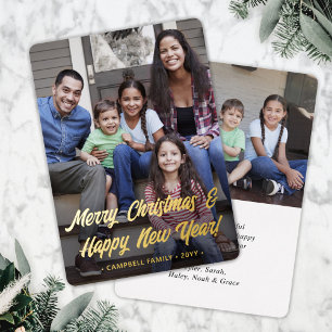 Christmas & New Years Elegant Script 2 Photo Foil Holiday Card
