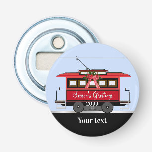 Christmas New Year's Red Tram Trolley Streetcar Bottle Opener