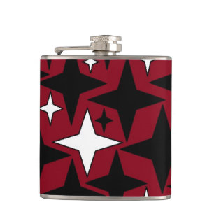 Christmas New Years Stars Black White Red Backgrnd Hip Flask