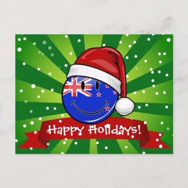 Christmas New Zealand Style Smiling Flag Holiday Postcard (Front)