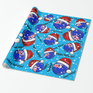 Christmas New Zealand Style Smiling Flag Wrapping Paper