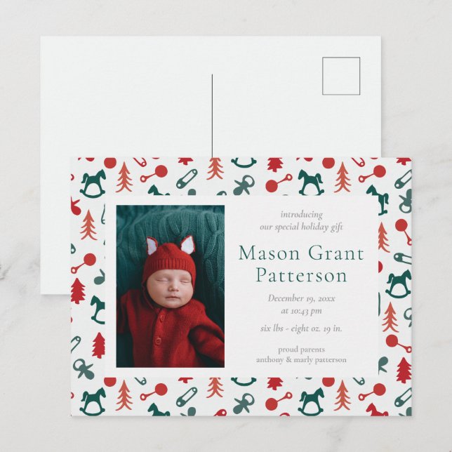 Christmas Newborn Announcement Postcard (Front/Back)