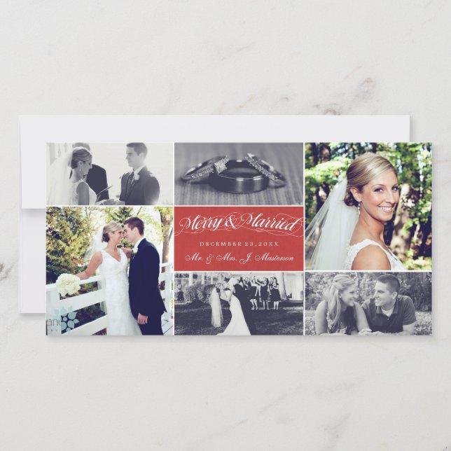 Christmas Newly Weds Merry & Married Photo Collage Holiday Card (Front)
