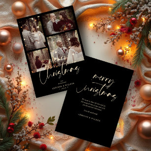 Christmas Newlyweds Black Trendy Collage 4 Photos Holiday Card
