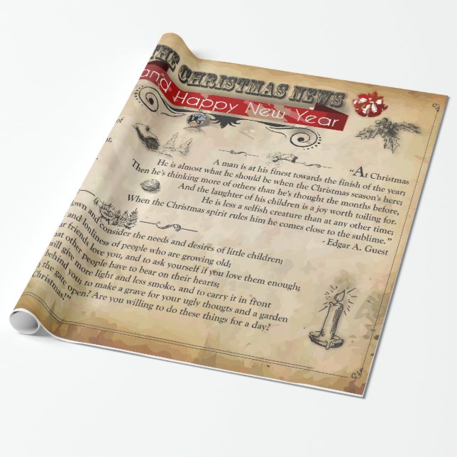 Christmas News Glossy Wrapping Paper, 30" x 6' Wrapping Paper (Unrolled)