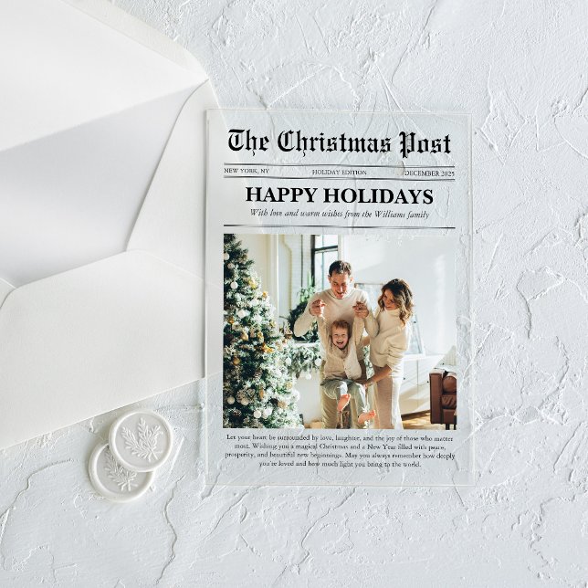 Christmas Newspaper Year in Review Family Photo Acrylic Invitations (Creator Uploaded)
