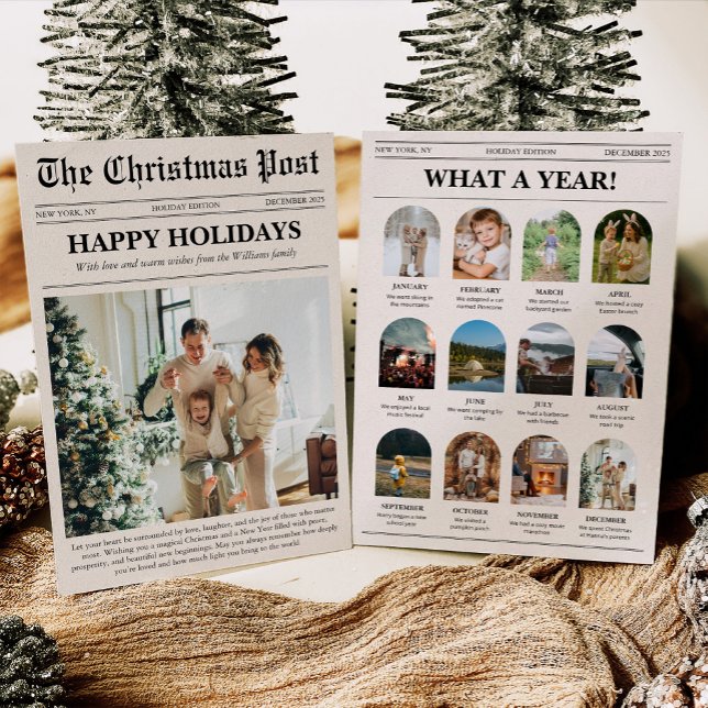 Christmas Newspaper Year in Review Family Photo Holiday Card (Creator Uploaded)