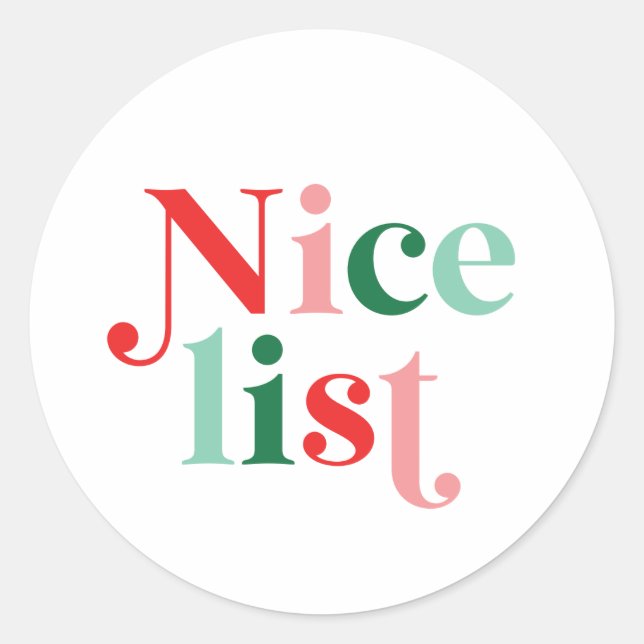 christmas nice list boho colourful modern font classic round sticker (Front)