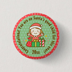Christmas Nice List Kids Gift From Santa Clause 3 Cm Round Badge