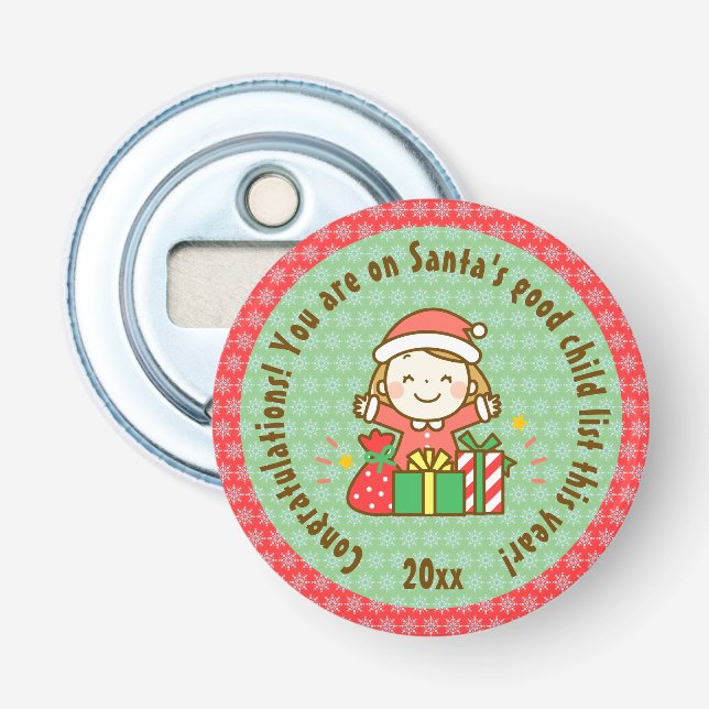 Christmas Nice List Kids Gift From Santa Clause Bottle Opener (Front)