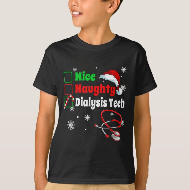Christmas Nice Naughty Dialysis Tech Scrub Top Men (Front)