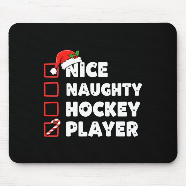 Christmas Nice Naughty Hockey Player List Santa Ch Mouse Mat (Front)