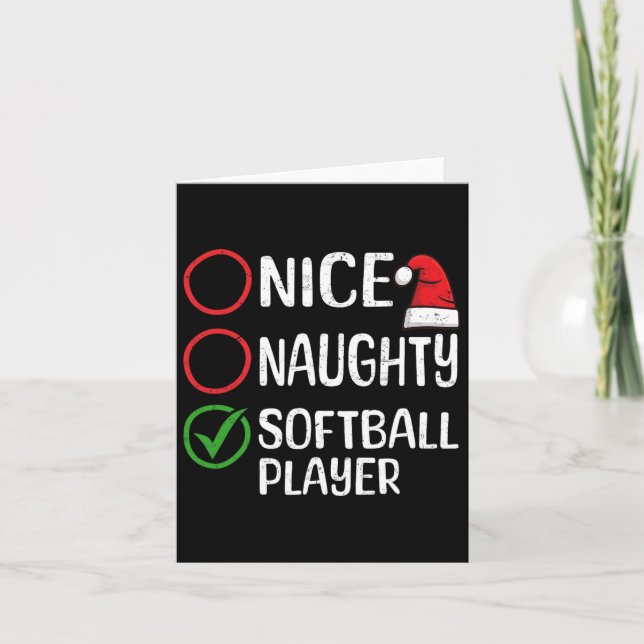 Christmas Nice Naughty Softball Player Christmas L Card (Front)