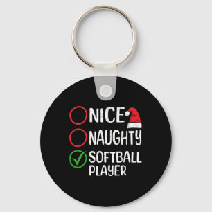 Christmas Nice Naughty Softball Player Christmas L Key Ring