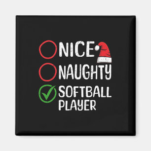Christmas Nice Naughty Softball Player Christmas L Magnet