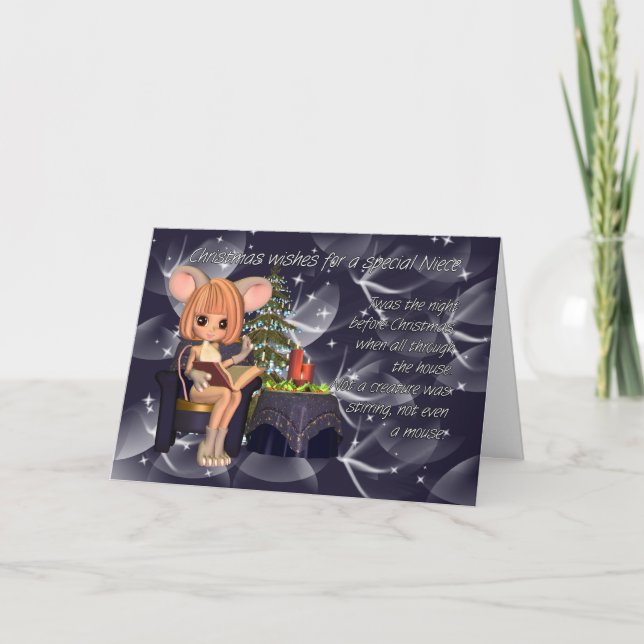 Christmas Niece, night before Christmas mouse Holiday Card (Front)