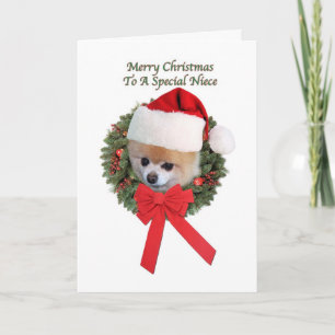 Christmas, Niece, Pomeranian Dog Holiday Card