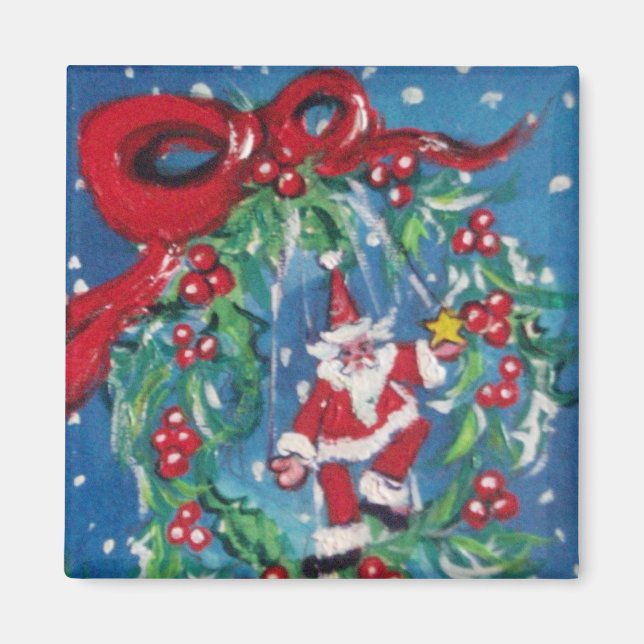 CHRISTMAS NIGHT CROWN WITH RED RIBBON MAGNET (Front)