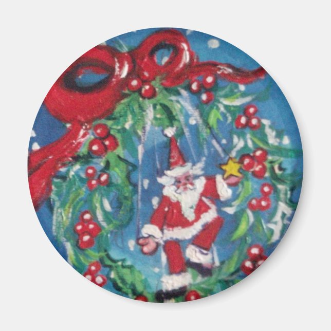 CHRISTMAS NIGHT CROWN WITH RED RIBBON MAGNET (Front)