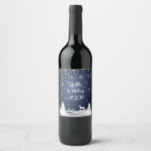 Christmas Night Fairy Tale. Fantasy Forest, Snow Wine Label