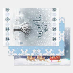 Christmas Night Fairy Tale Fantasy Snowy Forest Wrapping Paper Sheet