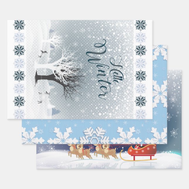 Christmas Night Fairy Tale Fantasy Snowy Forest Wrapping Paper Sheet (Set)
