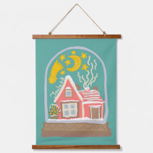 Christmas Night Finnish cabin on pine green Hanging Tapestry