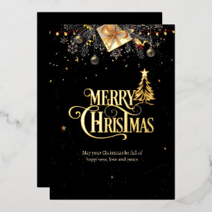 Christmas Night Party Invitation, Black And Gold Foil Holiday Card