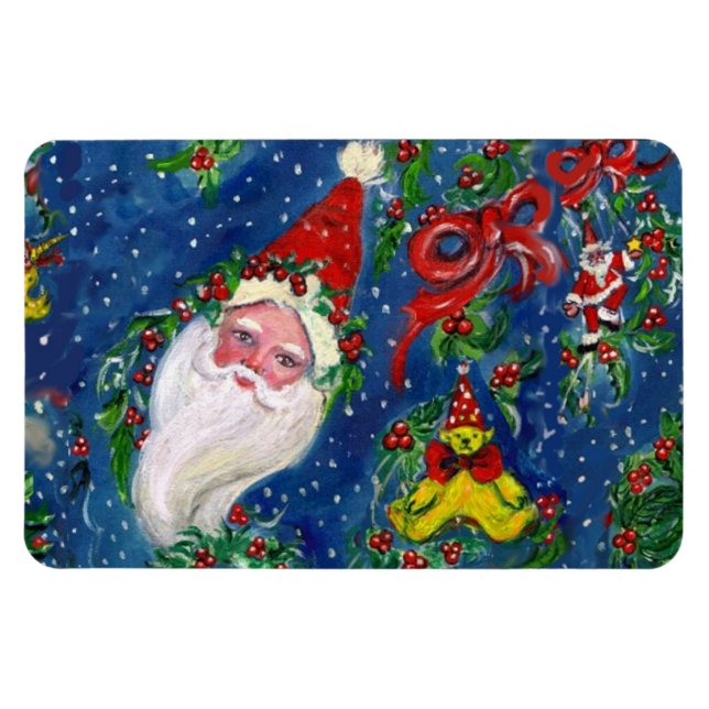 CHRISTMAS NIGHT / SANTA CLAUS AND TOYS, RED BOW MAGNET (Horizontal)