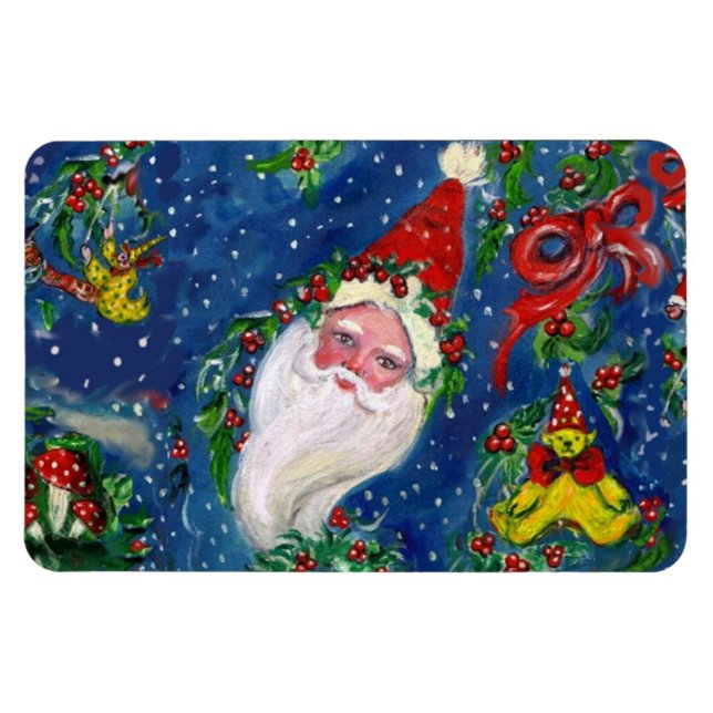 CHRISTMAS NIGHT / SANTA CLAUS AND TOYS, RED BOW MAGNET (Horizontal)