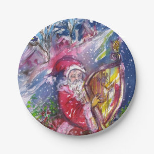 CHRISTMAS NIGHT /SANTA CLAUS PLAYING HARP PAPER PLATE