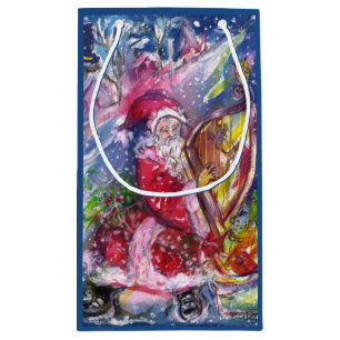 CHRISTMAS NIGHT /SANTA CLAUS PLAYING HARP SMALL GIFT BAG
