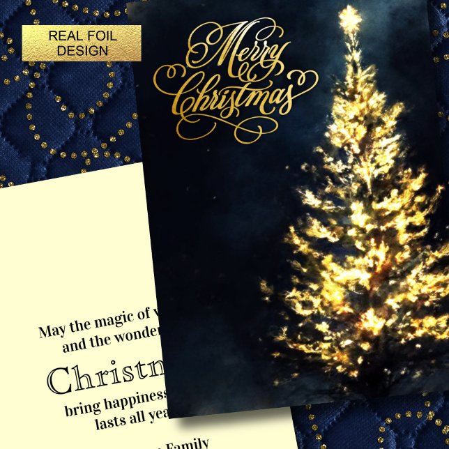 Christmas Night Sky Lit Tree Foil Holiday Card (Creator Uploaded)